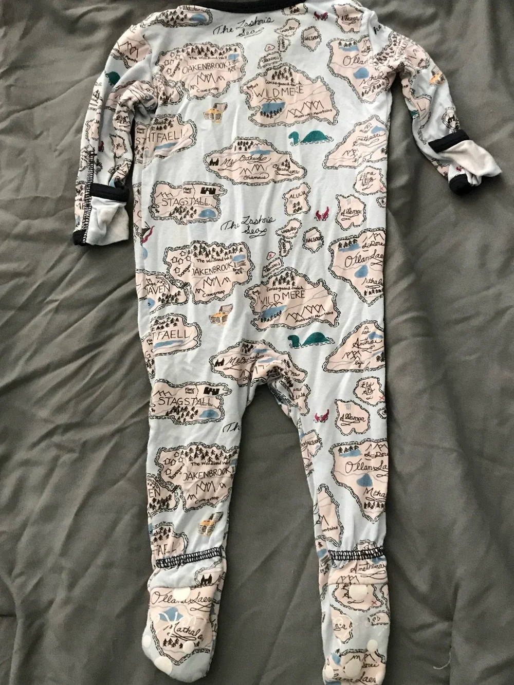 Kickee Pants Light Blue Map-Print Footed One-Piece with Black Trim BAMBOO PJS